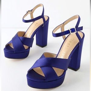Allegra James Daisy Navy Satin Platform Heels